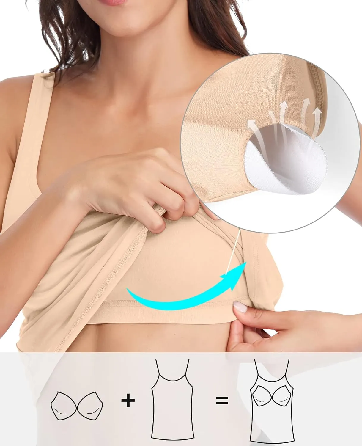 V FOR CITY Tank Top for Women with Built-in Padded Bra Adjustable Wide Strap Camisole Cotton Cami Shirts