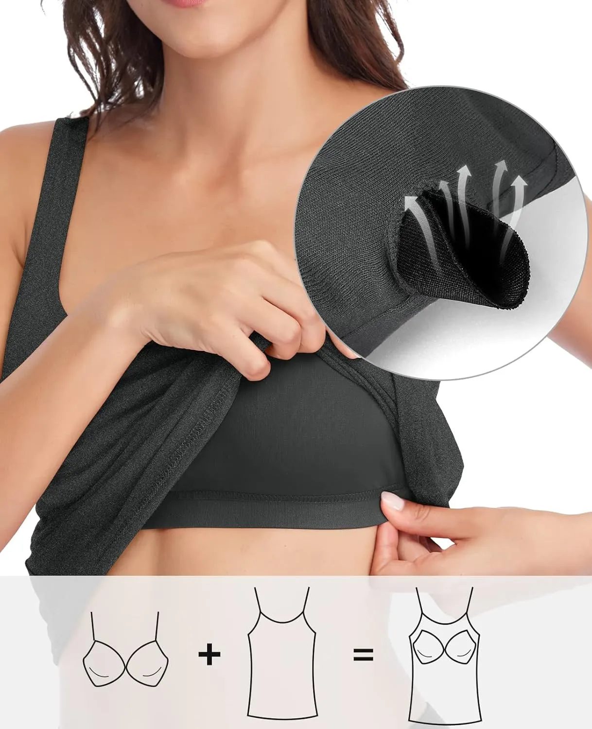 V FOR CITY Tank Top for Women with Built-in Padded Bra Adjustable Wide Strap Camisole Cotton Cami Shirts