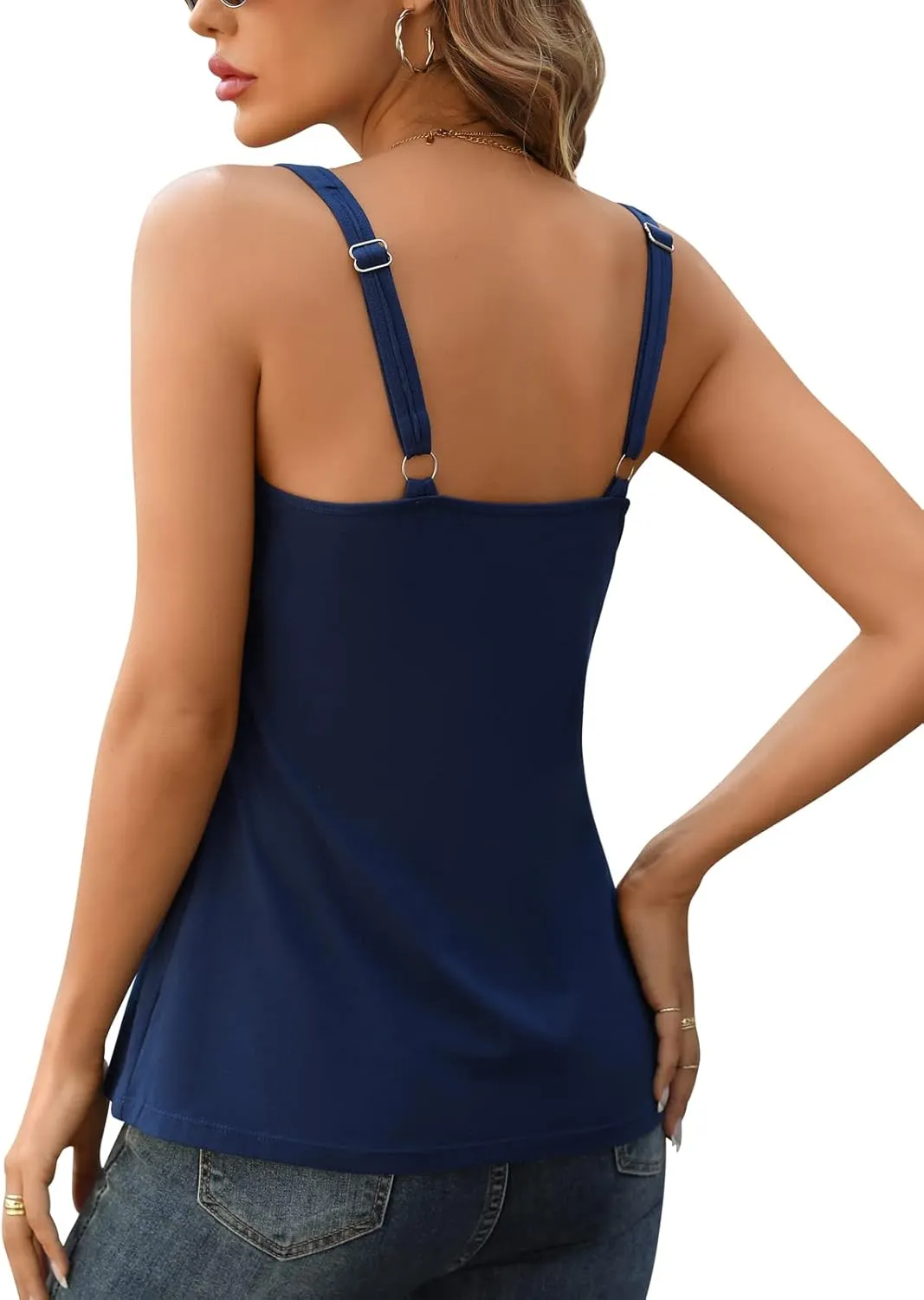 V FOR CITY Tank Top for Women with Built-in Padded Bra Adjustable Wide Strap Camisole Cotton Cami Shirts
