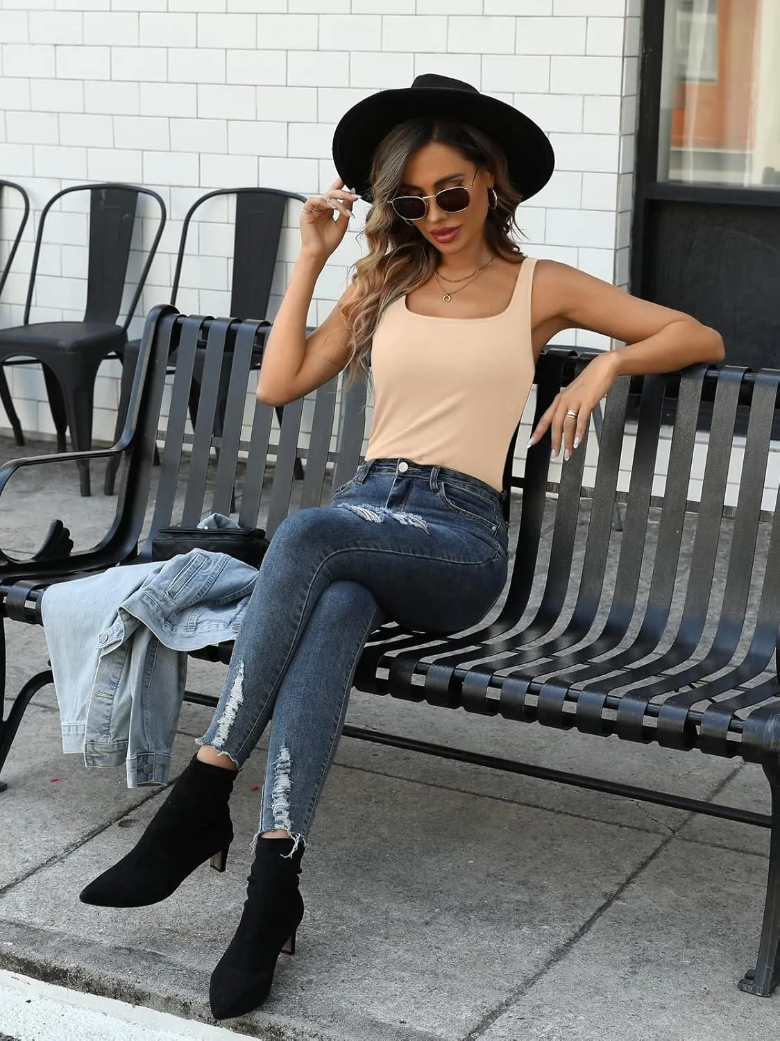 V FOR CITY Tank Top for Women with Built-in Padded Bra Adjustable Wide Strap Camisole Cotton Cami Shirts