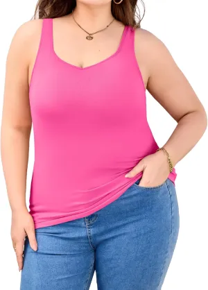 V FOR CITY Women Plus Size Tank Tops with Built-in Padded Bra Adjustable Strap V-Neck Camisole Cotton Cami Shirts 1X-4X