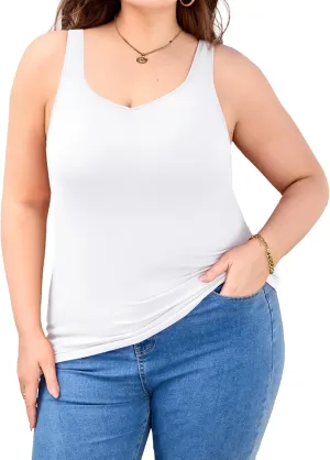 V FOR CITY Women Plus Size Tank Tops with Built-in Padded Bra Adjustable Strap V-Neck Camisole Cotton Cami Shirts 1X-4X