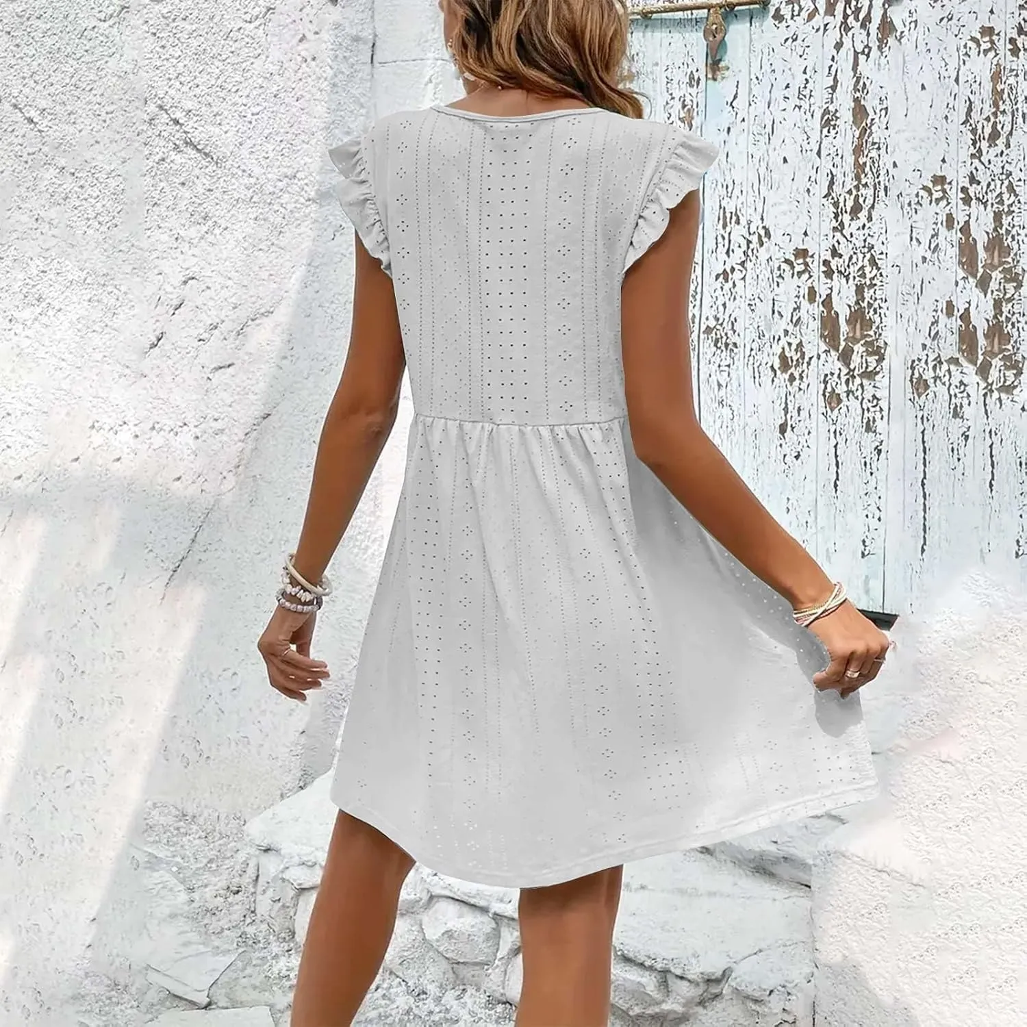 Vacation Dresses for Women 2025 Wedding Guest Mini Dresses 2025 Casual V Neck Ruffle Dress Summer Vacation Sundress