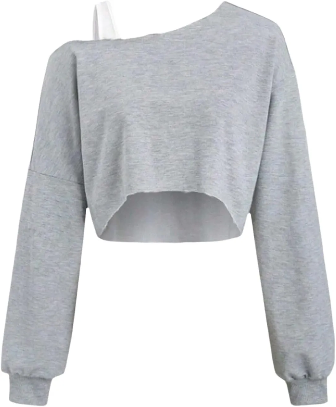 Verdusa Girl's Y2k Off The Shoulder Crop Tops Asymmetrical Neck Fall Athletic Sweatshirts