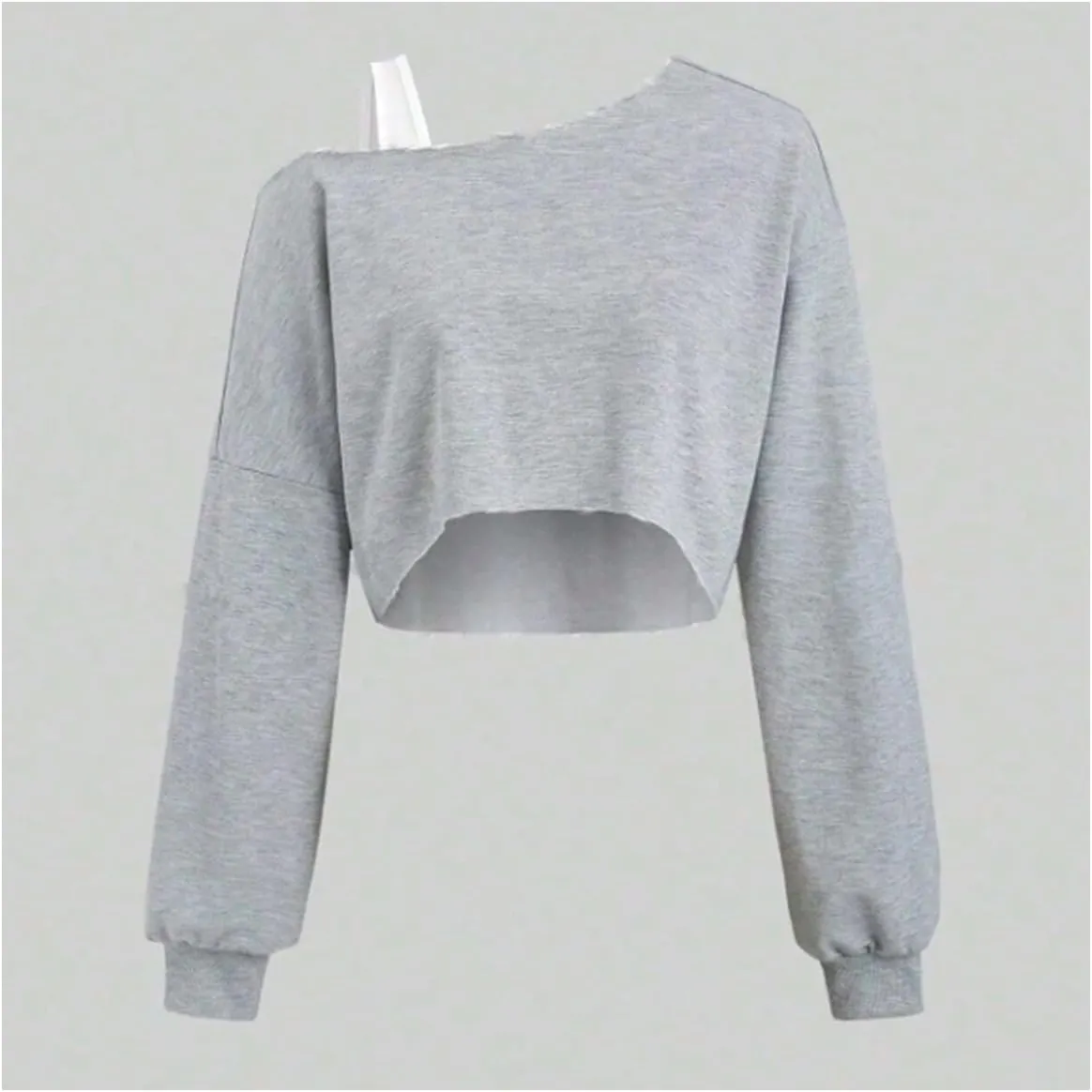 Verdusa Girl's Y2k Off The Shoulder Crop Tops Asymmetrical Neck Fall Athletic Sweatshirts