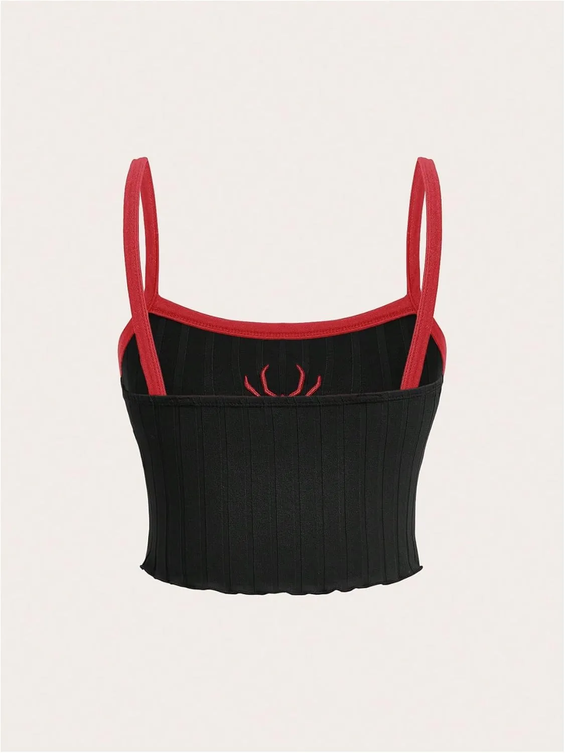 Verdusa Women's Goth Graphic Ribbed Contrast Trim Camisole Tops Y2k Sleeveless Cami Top Shirt