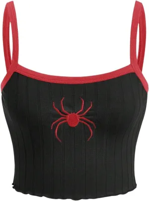 Verdusa Women's Goth Graphic Ribbed Contrast Trim Camisole Tops Y2k Sleeveless Cami Top Shirt
