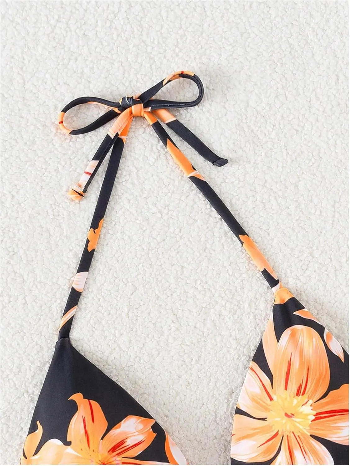 Verdusa Women's Reversible Floral Print Triangle Halter Bikini Tops Tie Backless Swimwear Top