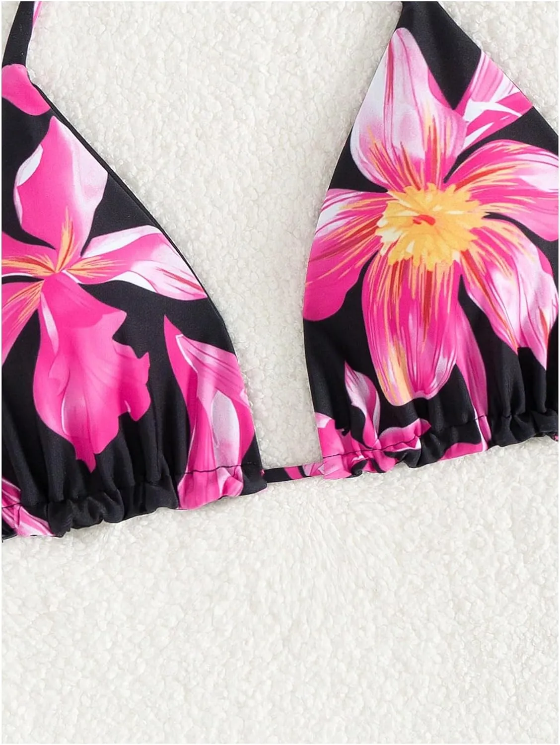 Verdusa Women's Reversible Floral Print Triangle Halter Bikini Tops Tie Backless Swimwear Top