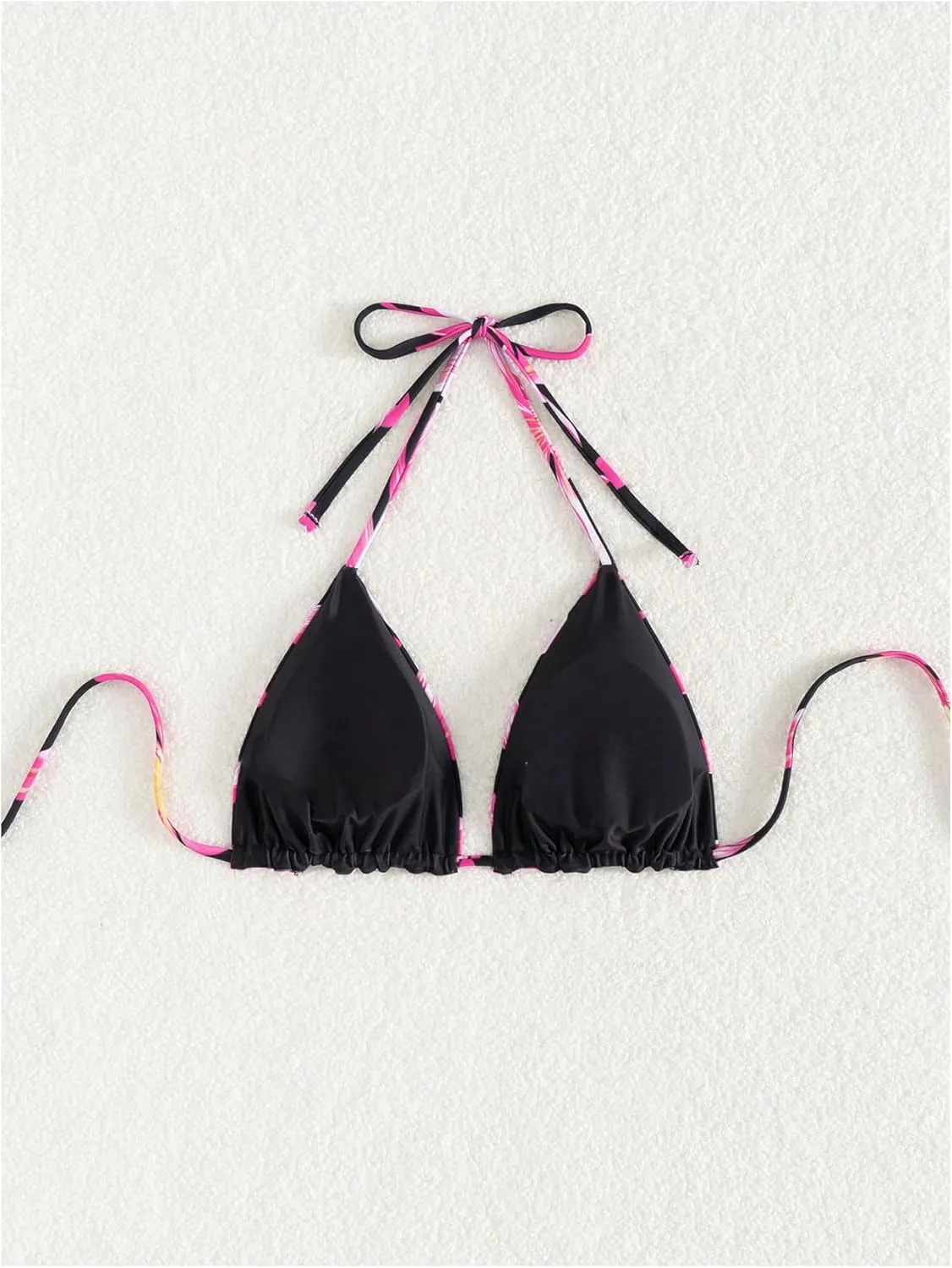 Verdusa Women's Reversible Floral Print Triangle Halter Bikini Tops Tie Backless Swimwear Top