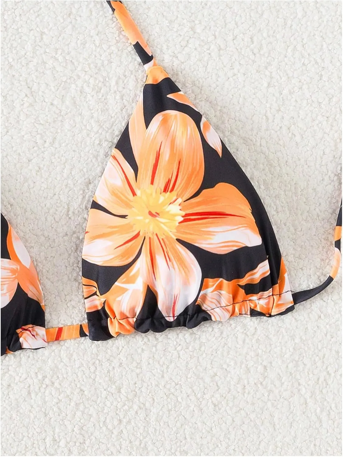 Verdusa Women's Reversible Floral Print Triangle Halter Bikini Tops Tie Backless Swimwear Top