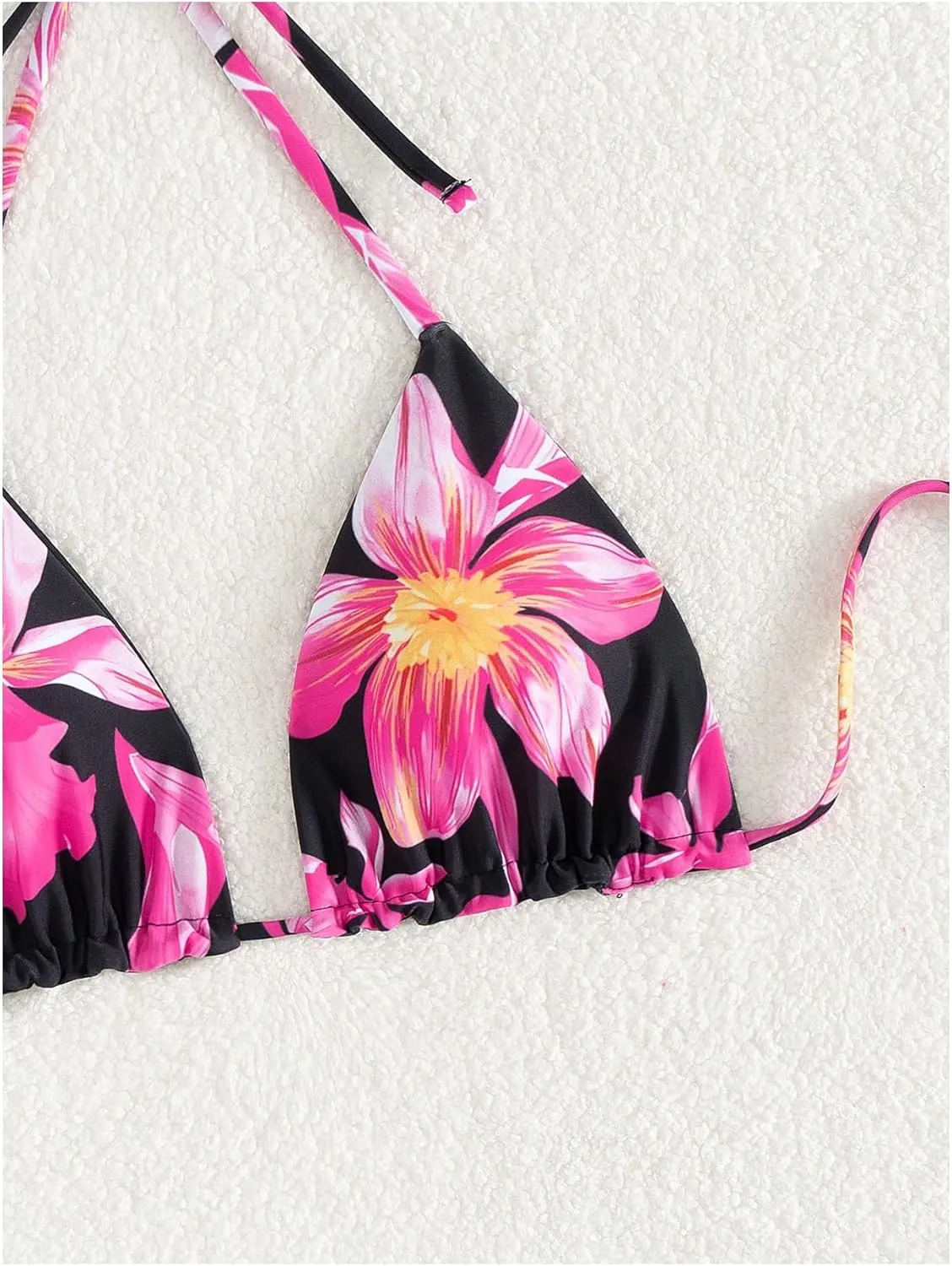Verdusa Women's Reversible Floral Print Triangle Halter Bikini Tops Tie Backless Swimwear Top
