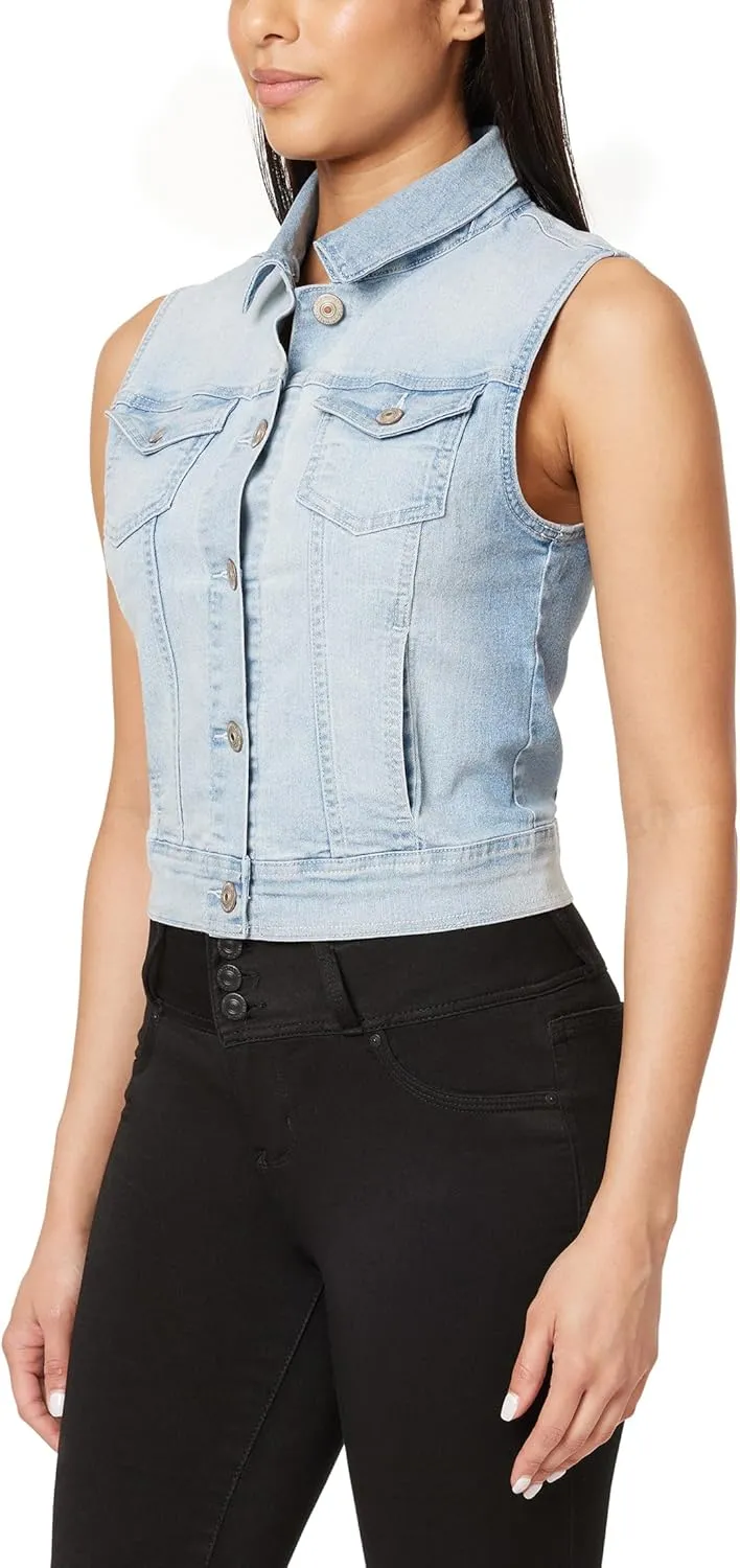 WallFlower Women's Dreamer Denim Vest Insta Stretch Juniors