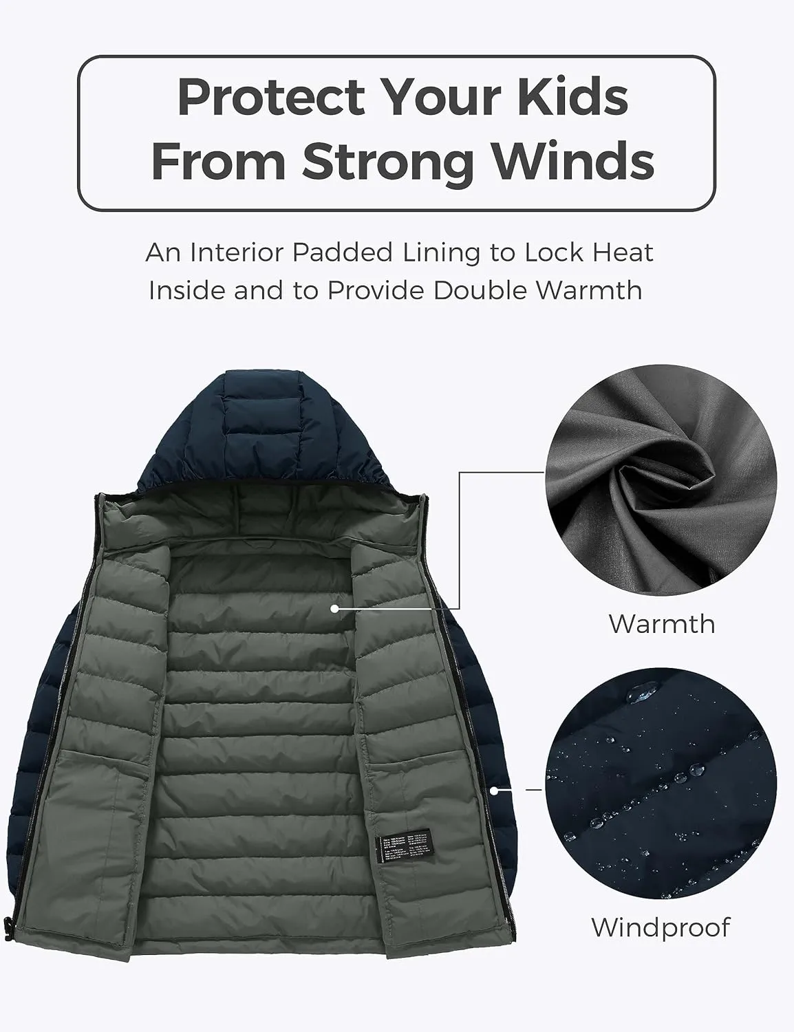 wantdo Boys' Winter Coat Lightweight Puffer Jacket Waterproof Outerwear Hooded