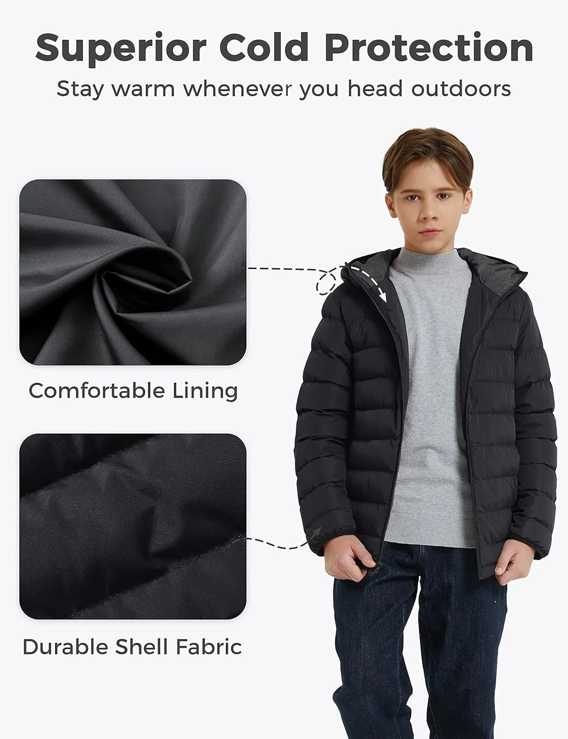 wantdo Boys' Winter Coat Lightweight Puffer Jacket Waterproof Outerwear Hooded