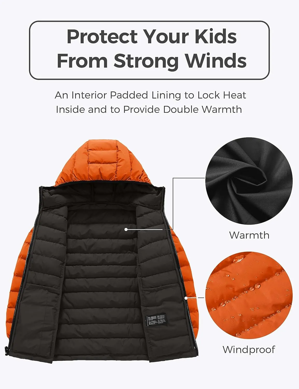 wantdo Boys' Winter Coat Lightweight Puffer Jacket Waterproof Outerwear Hooded