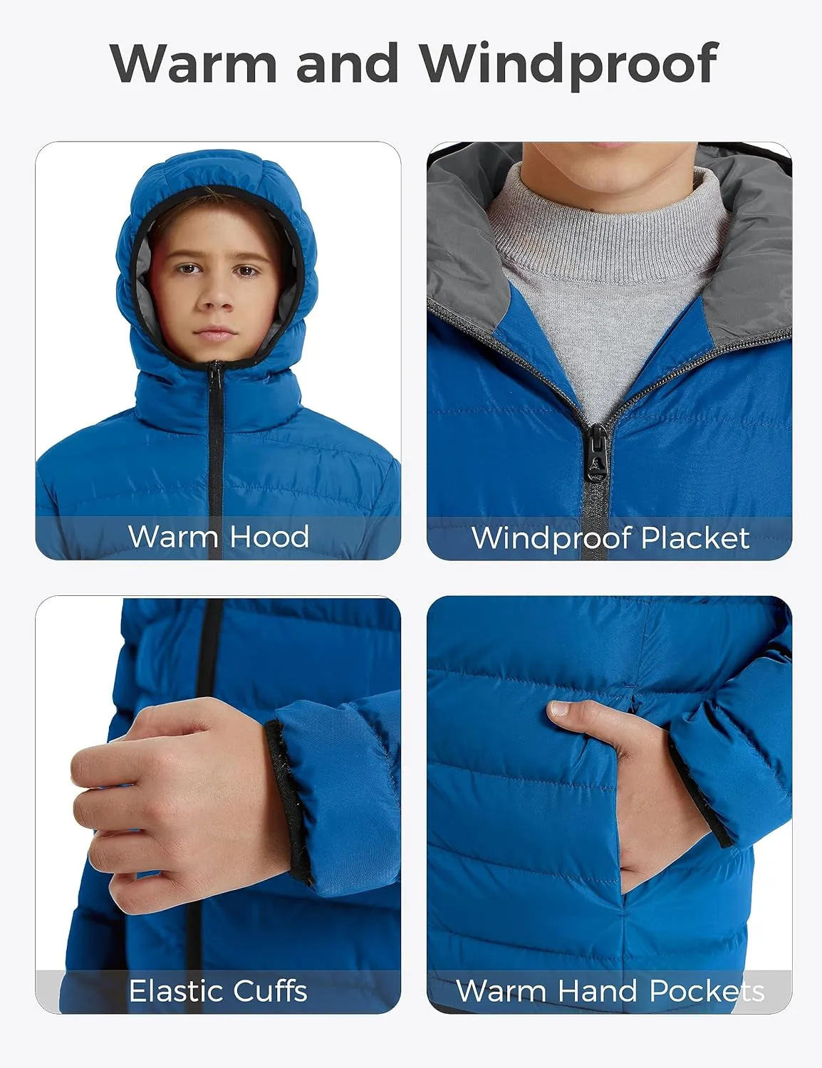 wantdo Boys' Winter Coat Lightweight Puffer Jacket Waterproof Outerwear Hooded