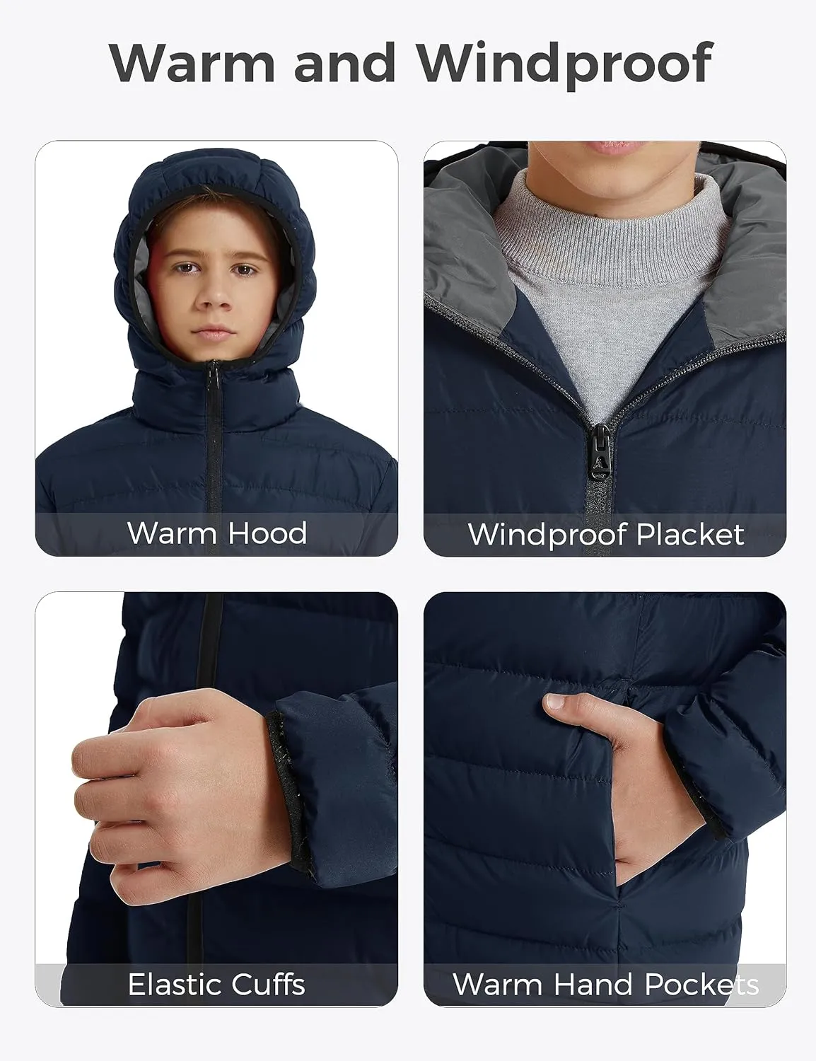wantdo Boys' Winter Coat Lightweight Puffer Jacket Waterproof Outerwear Hooded