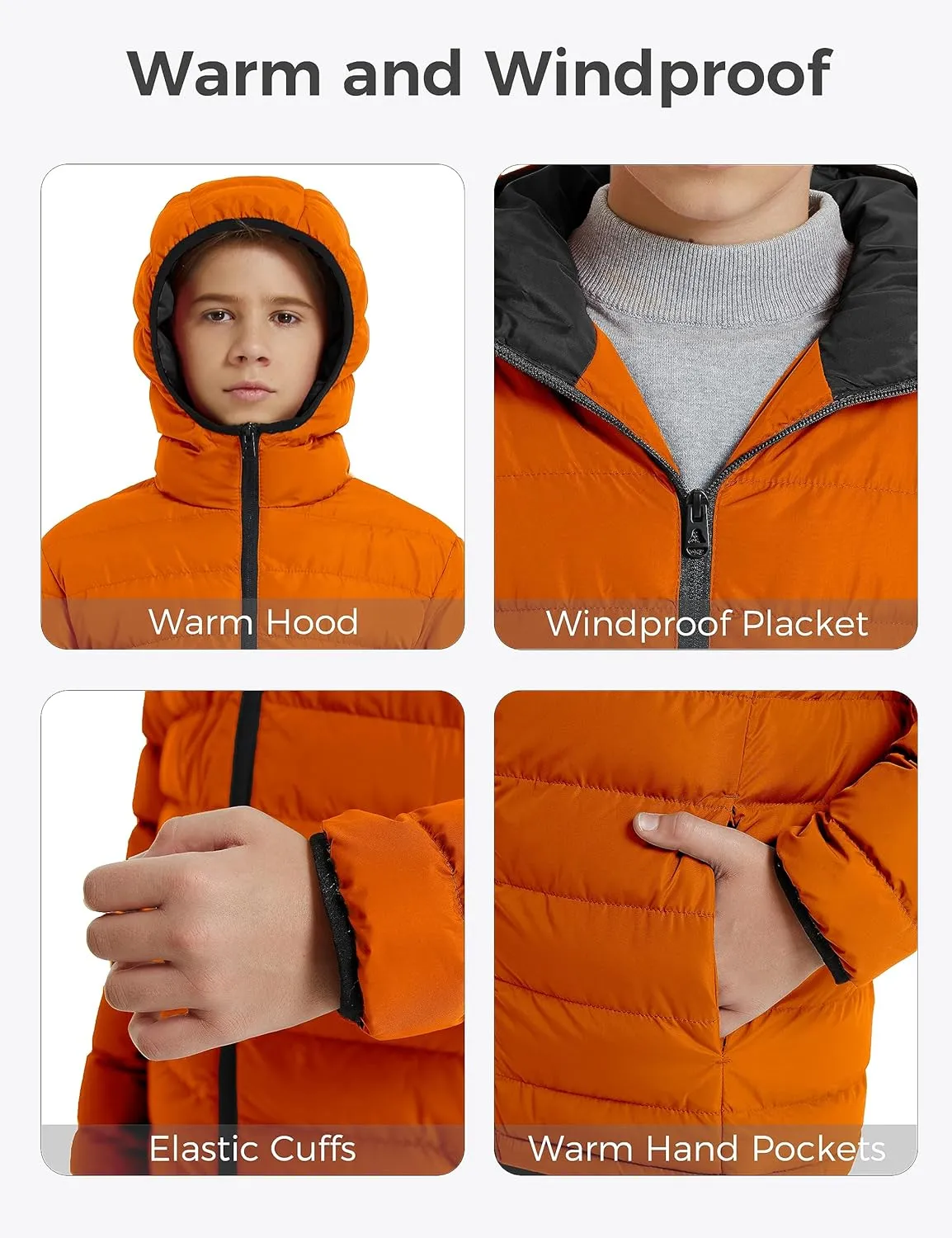 wantdo Boys' Winter Coat Lightweight Puffer Jacket Waterproof Outerwear Hooded
