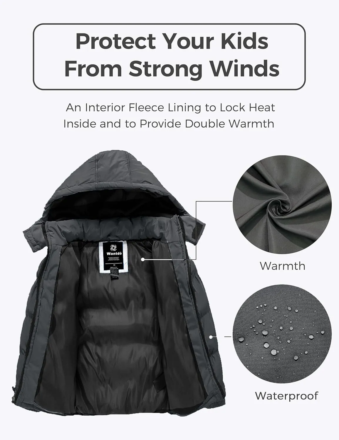 wantdo Boy's Winter Coat Warm Puffer Jacket Waterproof Parka with Hood