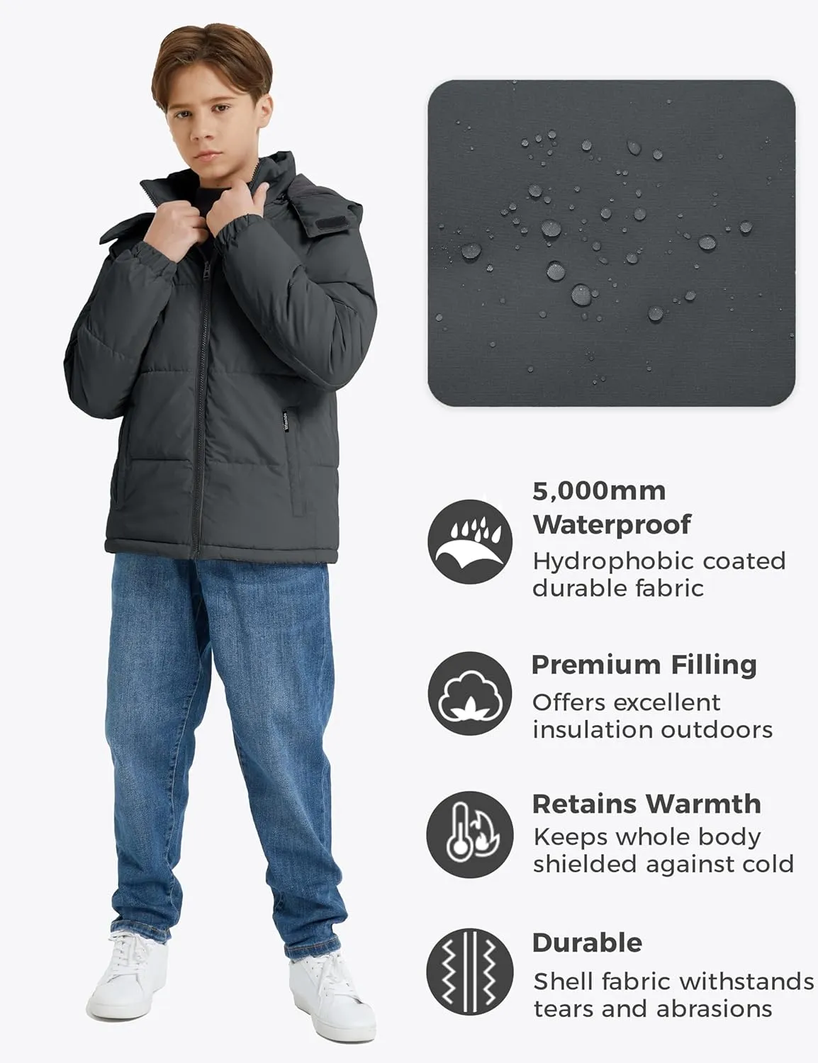 wantdo Boy's Winter Coat Warm Puffer Jacket Waterproof Parka with Hood