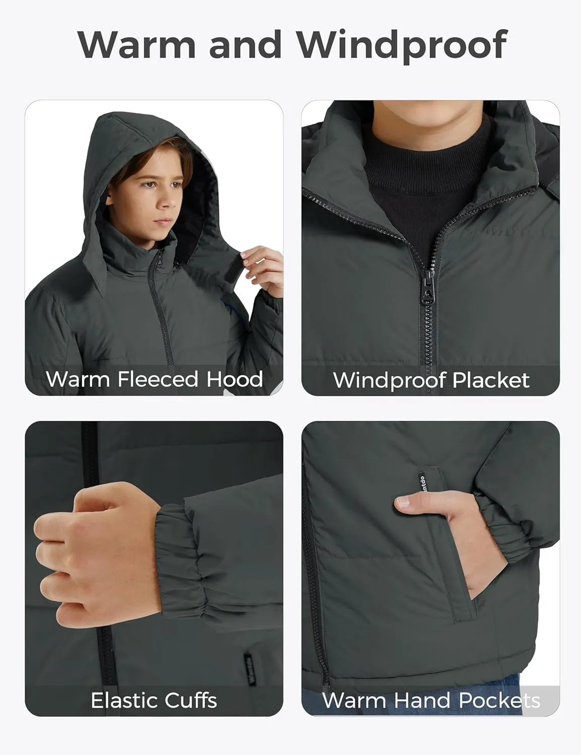 wantdo Boy's Winter Coat Warm Puffer Jacket Waterproof Parka with Hood