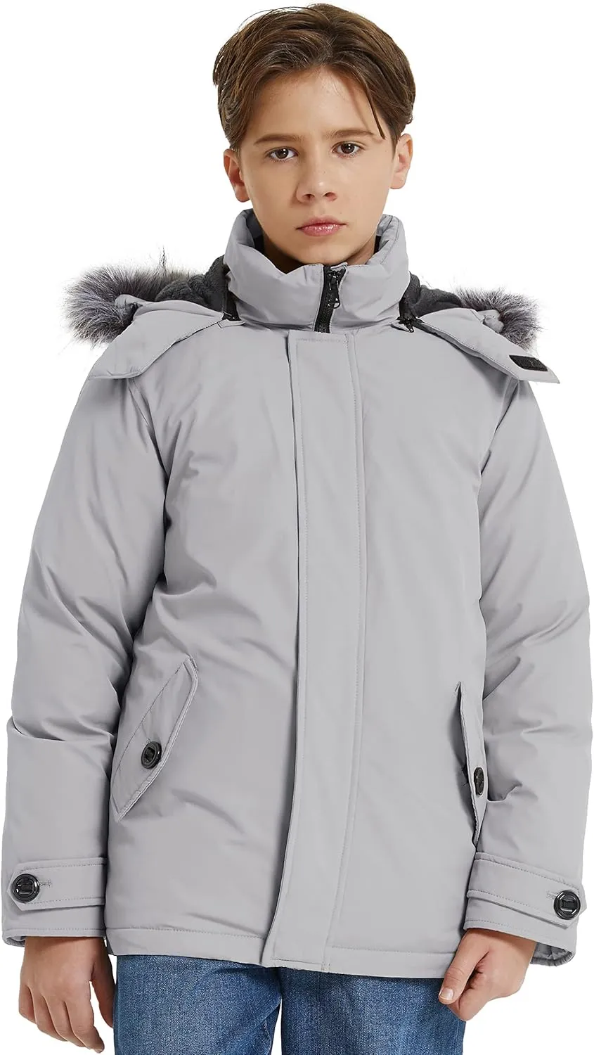wantdo Boys' Winter Coat Waterproof Puffer Jacket Fleece Parka Hooded