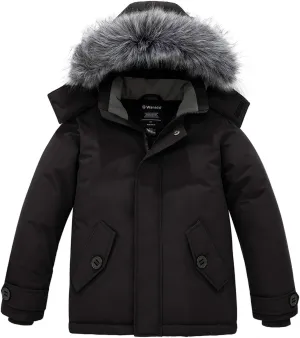 wantdo Boys' Winter Coat Waterproof Puffer Jacket Fleece Parka Hooded