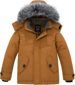 wantdo Boys' Winter Coat Waterproof Puffer Jacket Fleece Parka Hooded