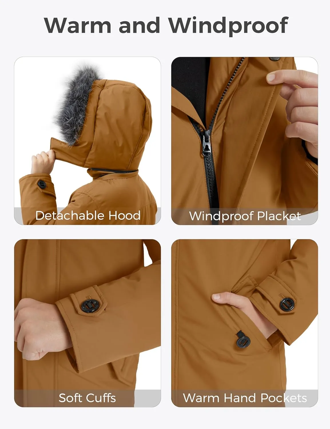 wantdo Boys' Winter Coat Waterproof Puffer Jacket Fleece Parka Hooded