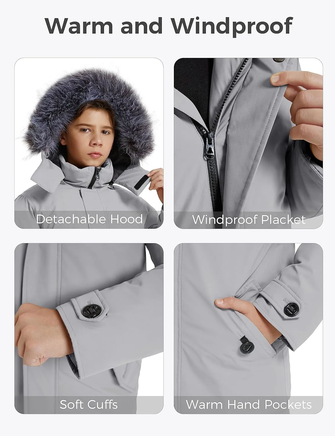 wantdo Boys' Winter Coat Waterproof Puffer Jacket Fleece Parka Hooded