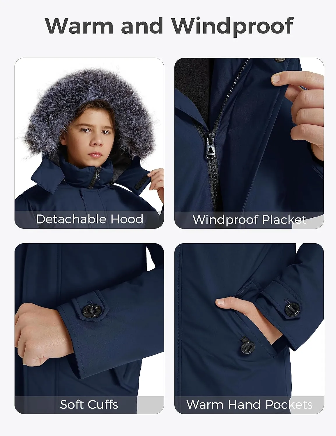 wantdo Boys' Winter Coat Waterproof Puffer Jacket Fleece Parka Hooded