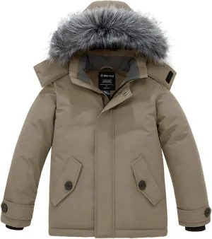 wantdo Boys' Winter Coat Waterproof Puffer Jacket Fleece Parka Hooded