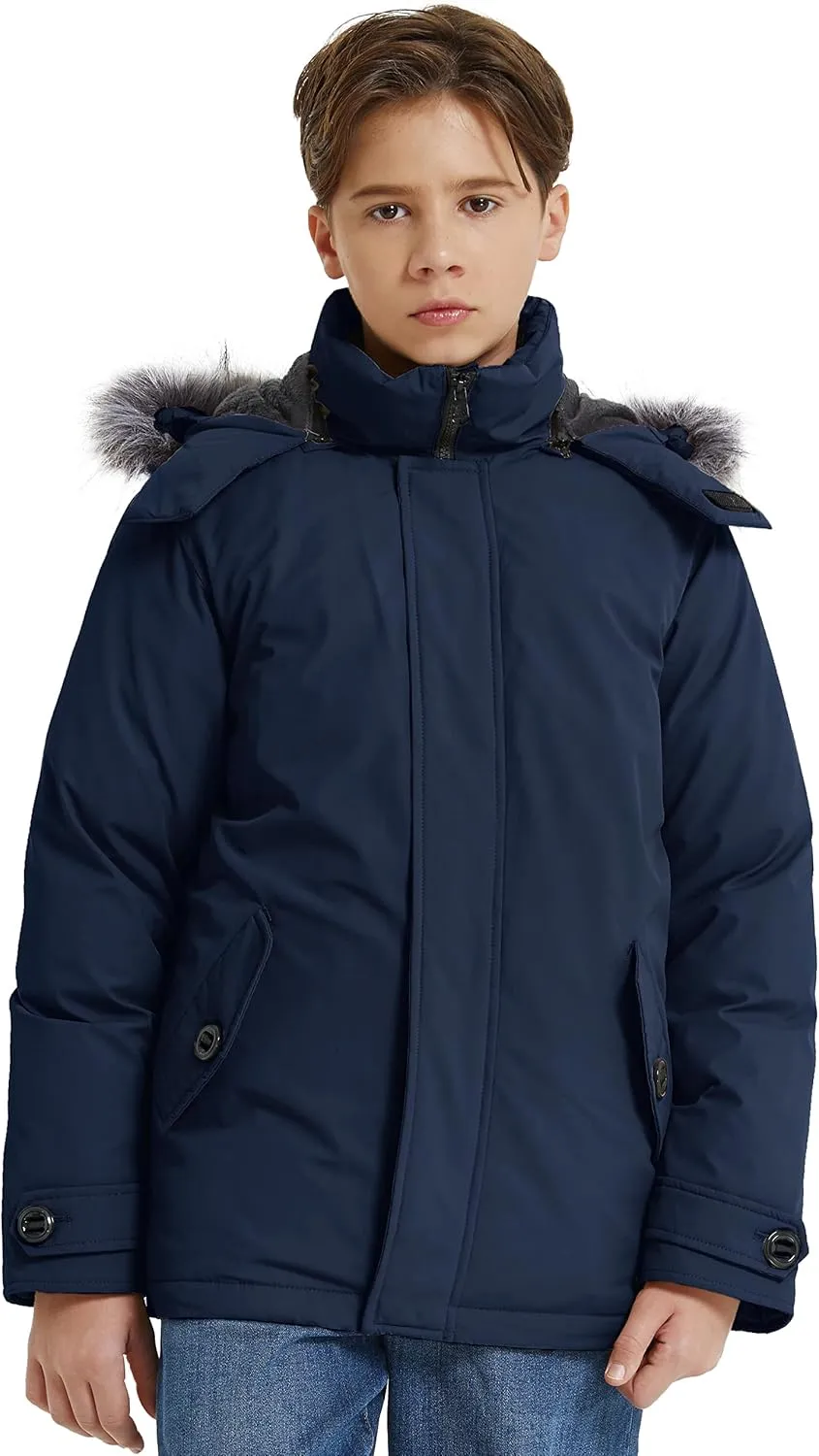 wantdo Boys' Winter Coat Waterproof Puffer Jacket Fleece Parka Hooded