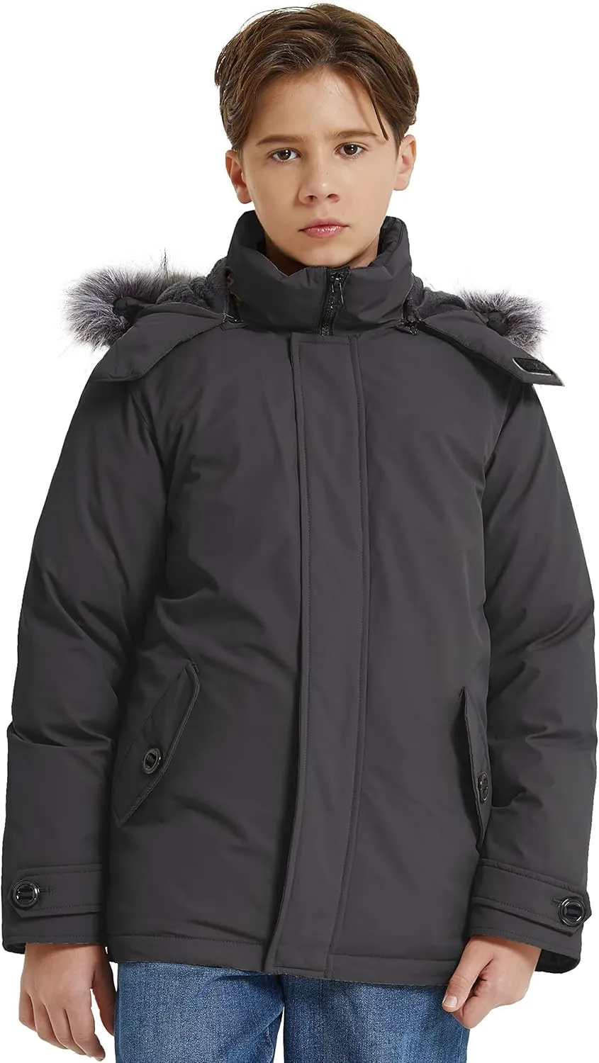 wantdo Boys' Winter Coat Waterproof Puffer Jacket Fleece Parka Hooded