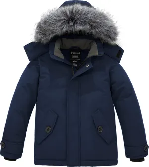 wantdo Boys' Winter Coat Waterproof Puffer Jacket Fleece Parka Hooded