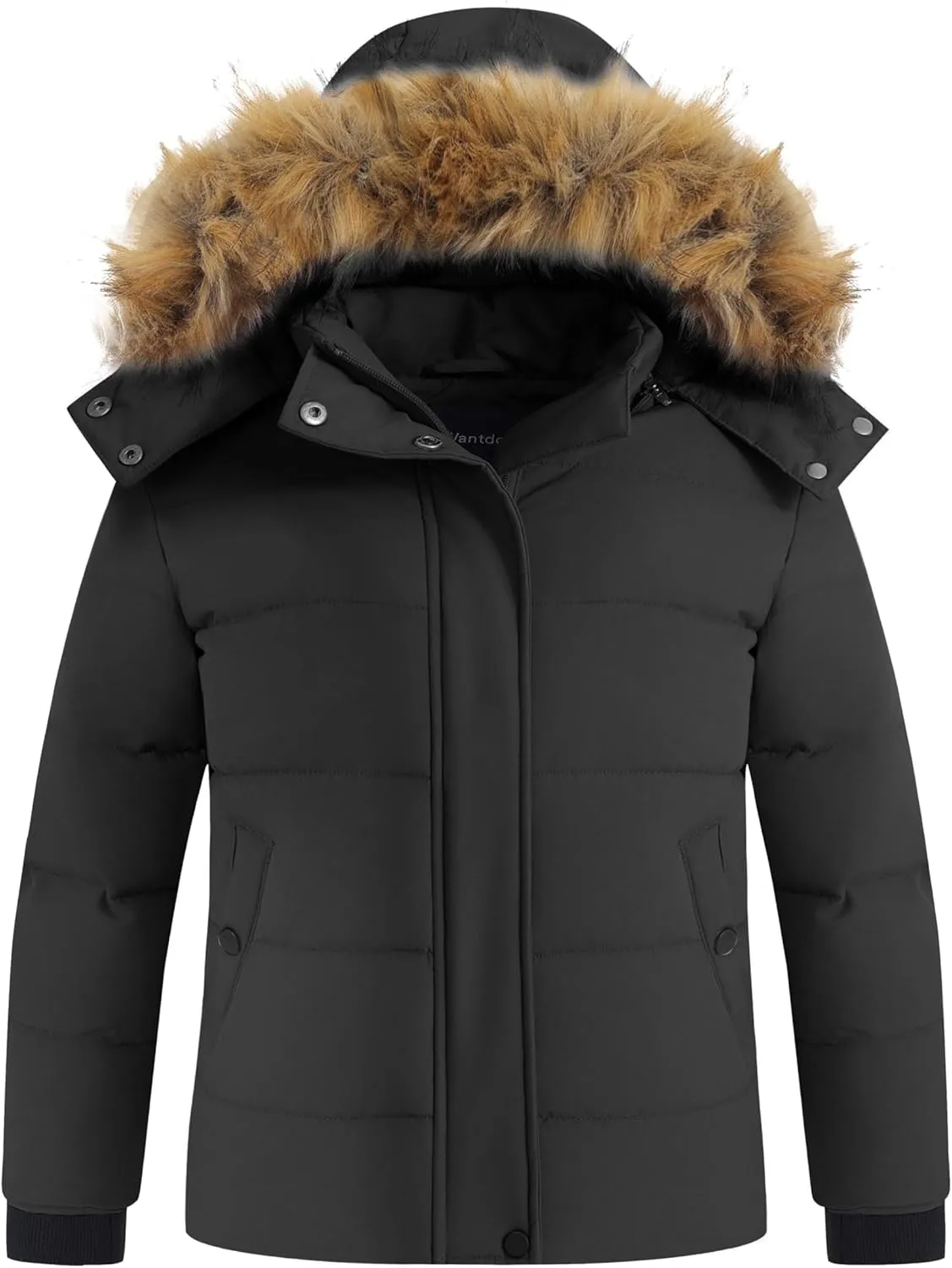 wantdo Girls' Puffy Winter Coats Thick Printed Quilted Jacket with Faux Fur Hood