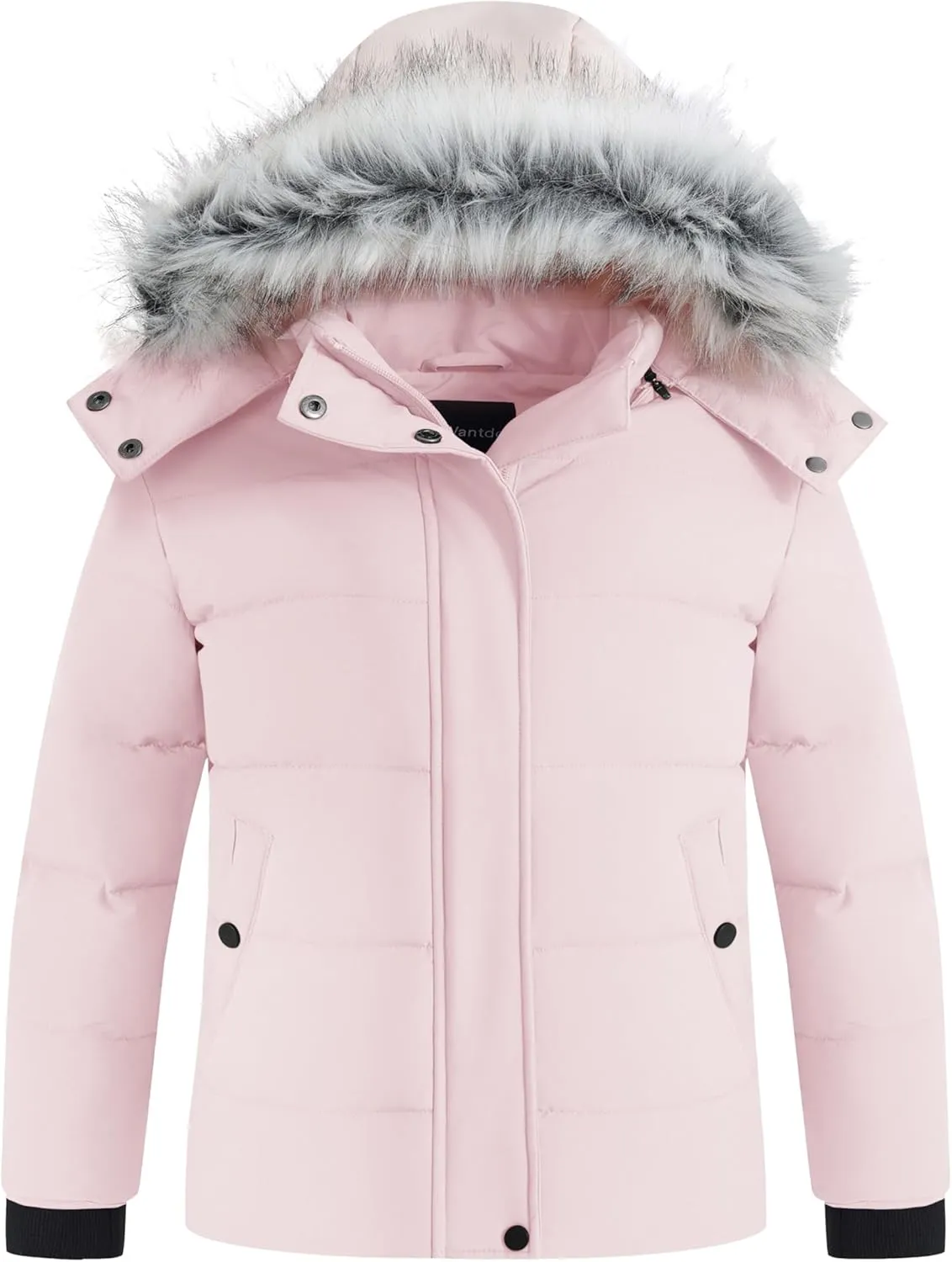 wantdo Girls' Puffy Winter Coats Thick Printed Quilted Jacket with Faux Fur Hood