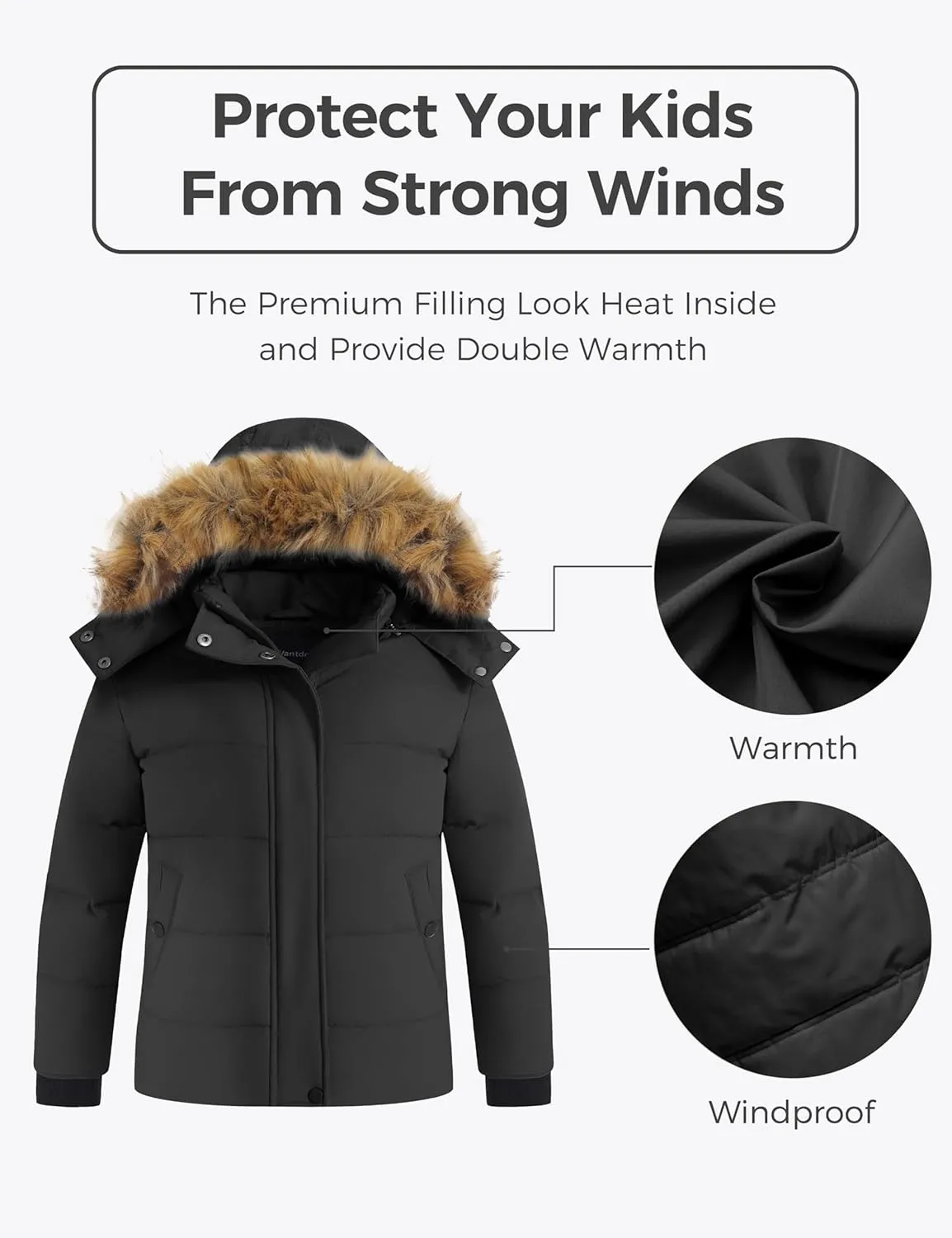 wantdo Girls' Puffy Winter Coats Thick Printed Quilted Jacket with Faux Fur Hood