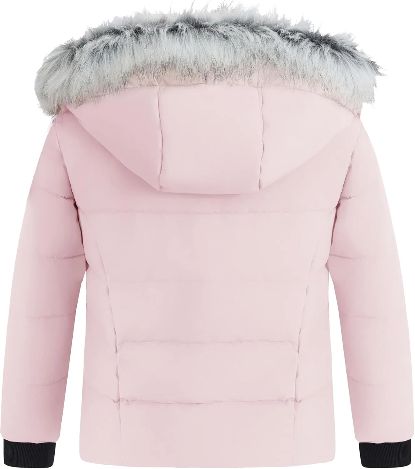 wantdo Girls' Puffy Winter Coats Thick Printed Quilted Jacket with Faux Fur Hood