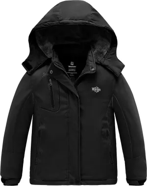 wantdo Girls' Waterproof Winter Coat Fleece Ski Jacket Hooded Snow Coat Warm Raincoat Outerwear