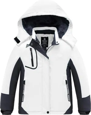 wantdo Girls' Waterproof Winter Coat Fleece Ski Jacket Hooded Snow Coat Warm Raincoat Outerwear
