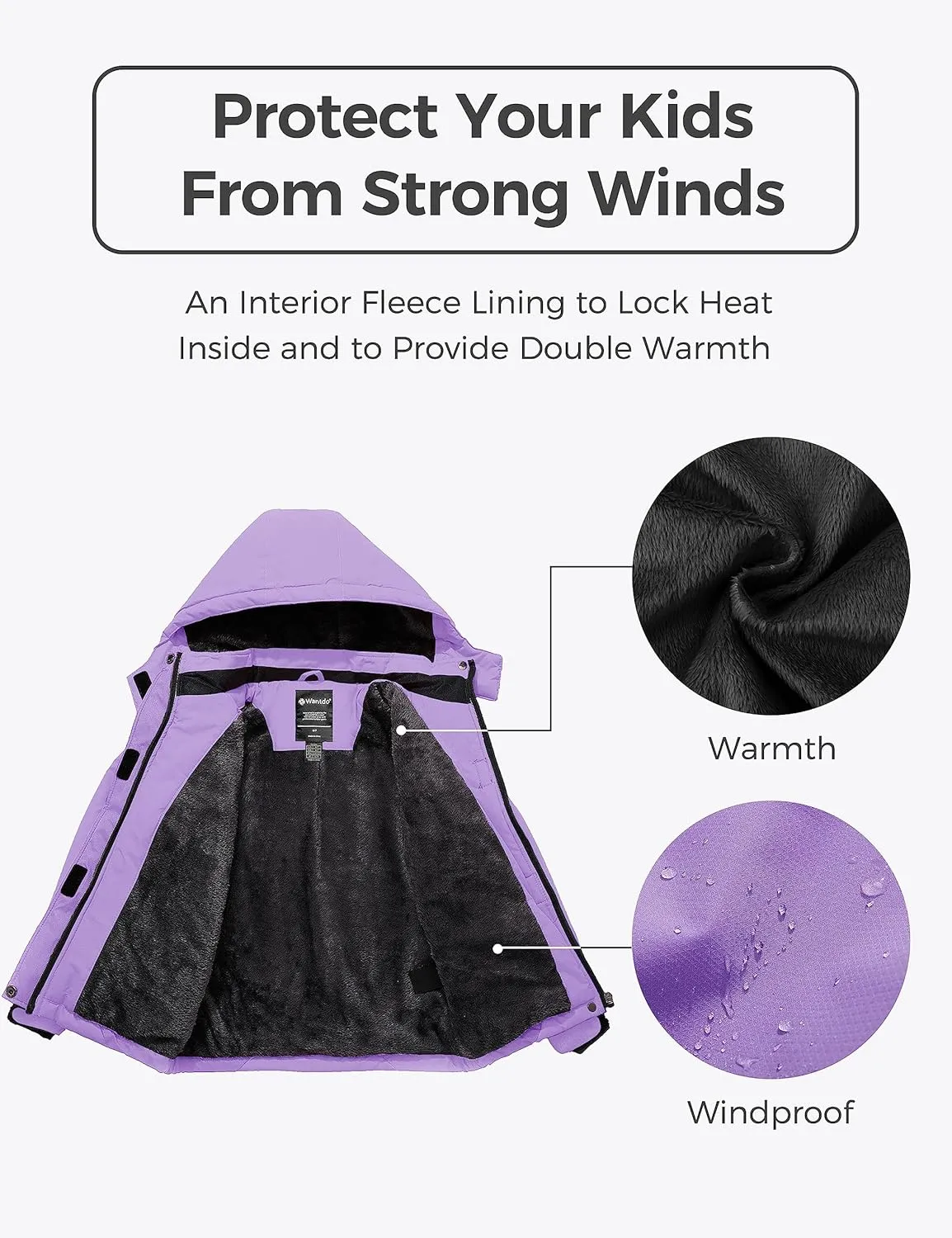 wantdo Girls' Waterproof Winter Coat Fleece Ski Jacket Hooded Snow Coat Warm Raincoat Outerwear