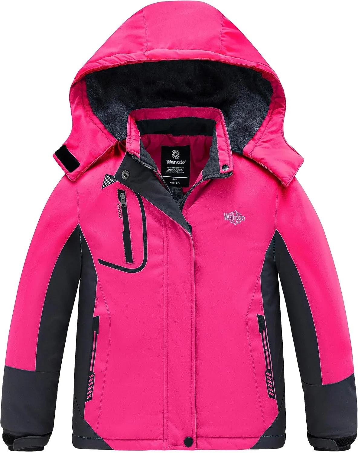 wantdo Girls' Waterproof Winter Coat Fleece Ski Jacket Hooded Snow Coat Warm Raincoat Outerwear