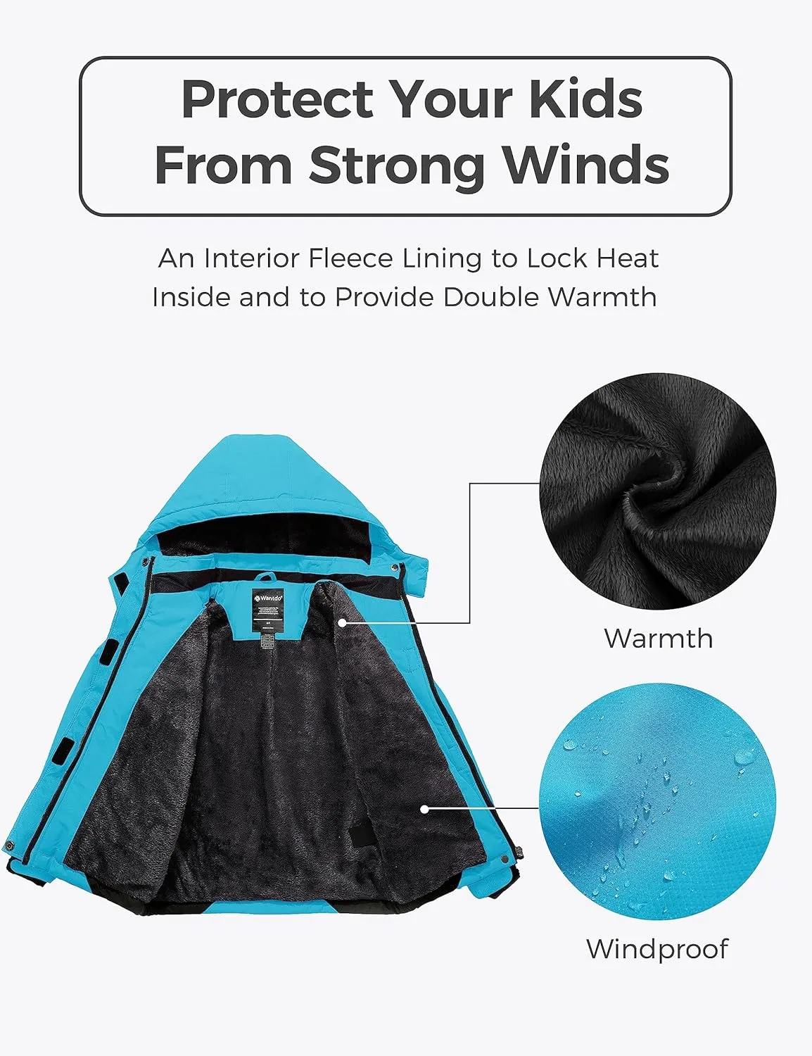 wantdo Girls' Waterproof Winter Coat Fleece Ski Jacket Hooded Snow Coat Warm Raincoat Outerwear