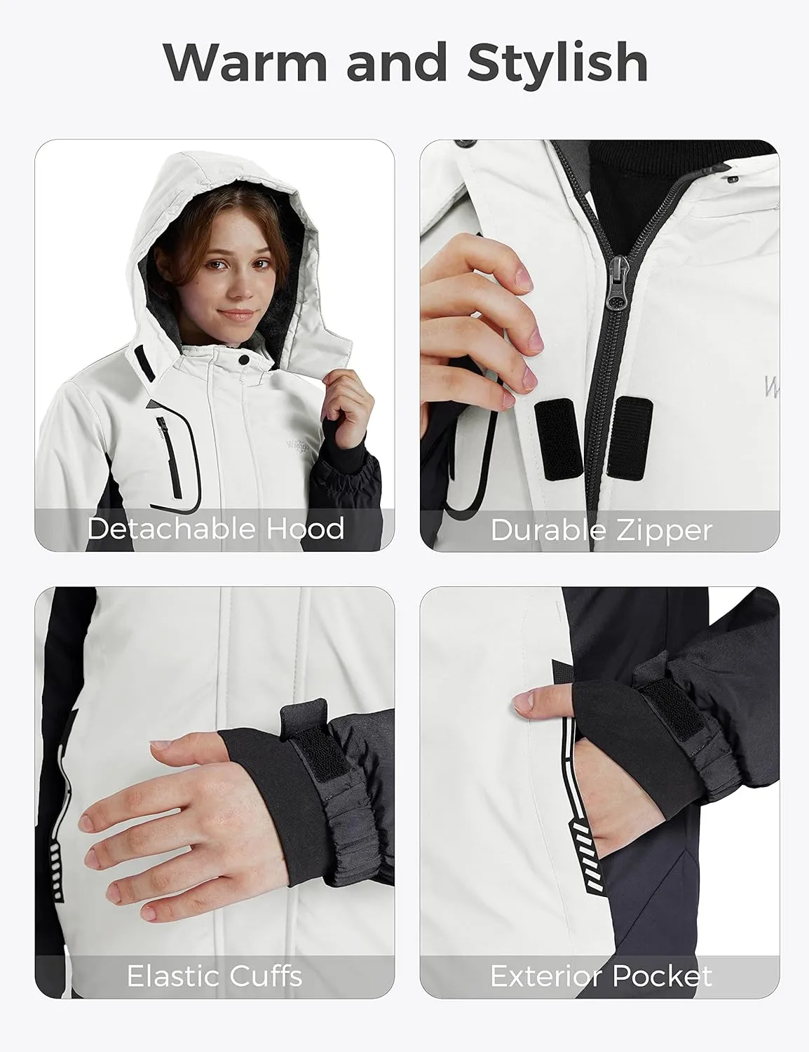 wantdo Girls' Waterproof Winter Coat Fleece Ski Jacket Hooded Snow Coat Warm Raincoat Outerwear