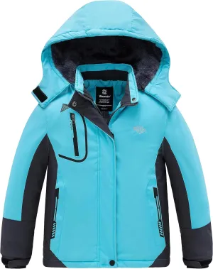 wantdo Girls' Waterproof Winter Coat Fleece Ski Jacket Hooded Snow Coat Warm Raincoat Outerwear