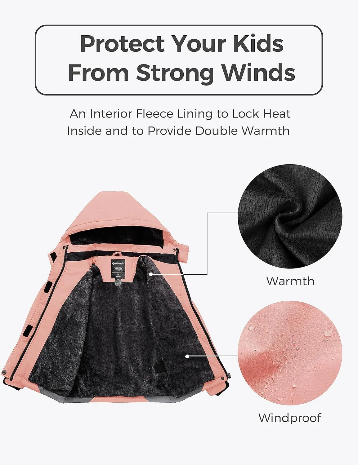 wantdo Girls' Waterproof Winter Coat Fleece Ski Jacket Hooded Snow Coat Warm Raincoat Outerwear