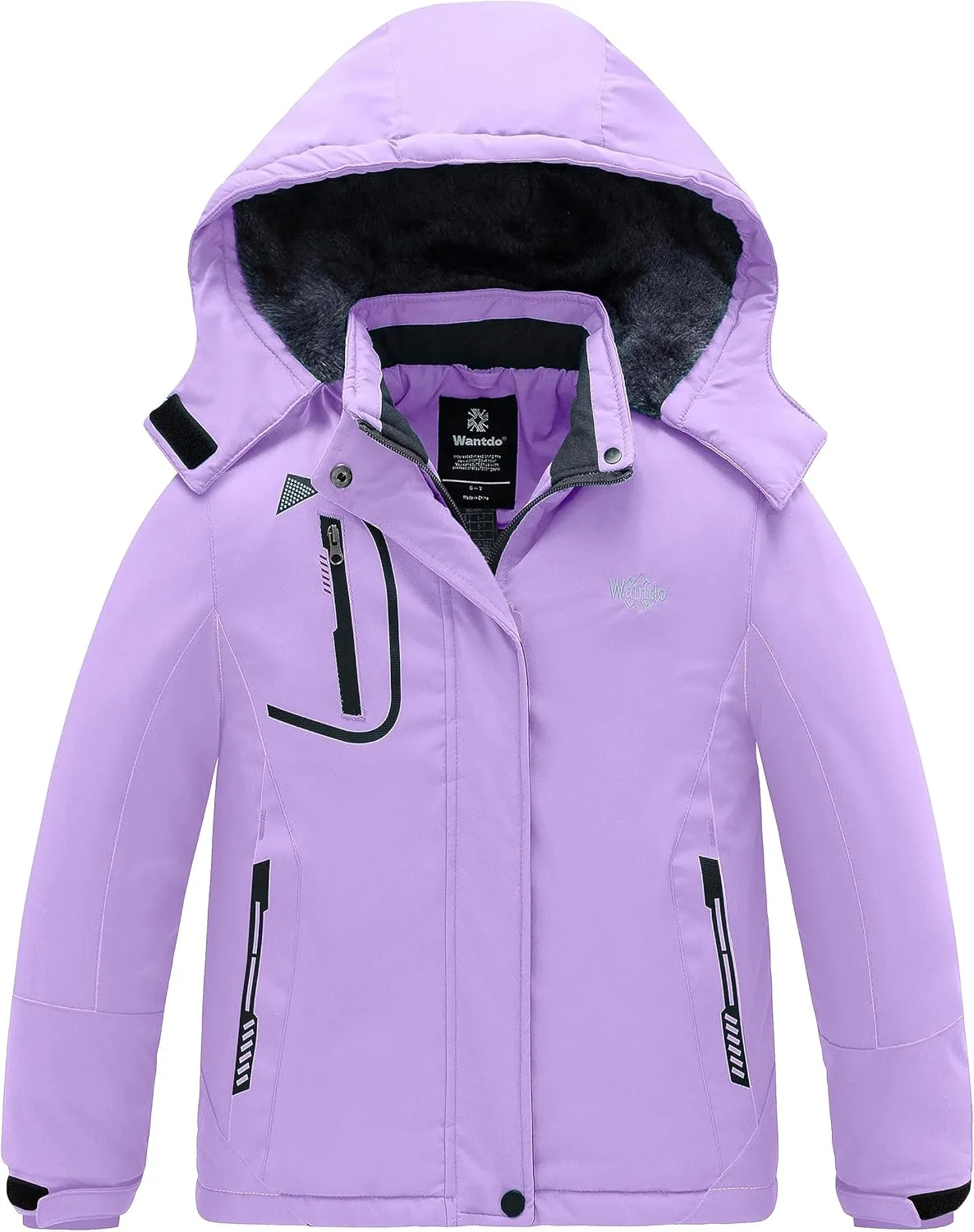 wantdo Girls' Waterproof Winter Coat Fleece Ski Jacket Hooded Snow Coat Warm Raincoat Outerwear