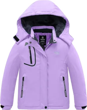 wantdo Girls' Waterproof Winter Coat Fleece Ski Jacket Hooded Snow Coat Warm Raincoat Outerwear